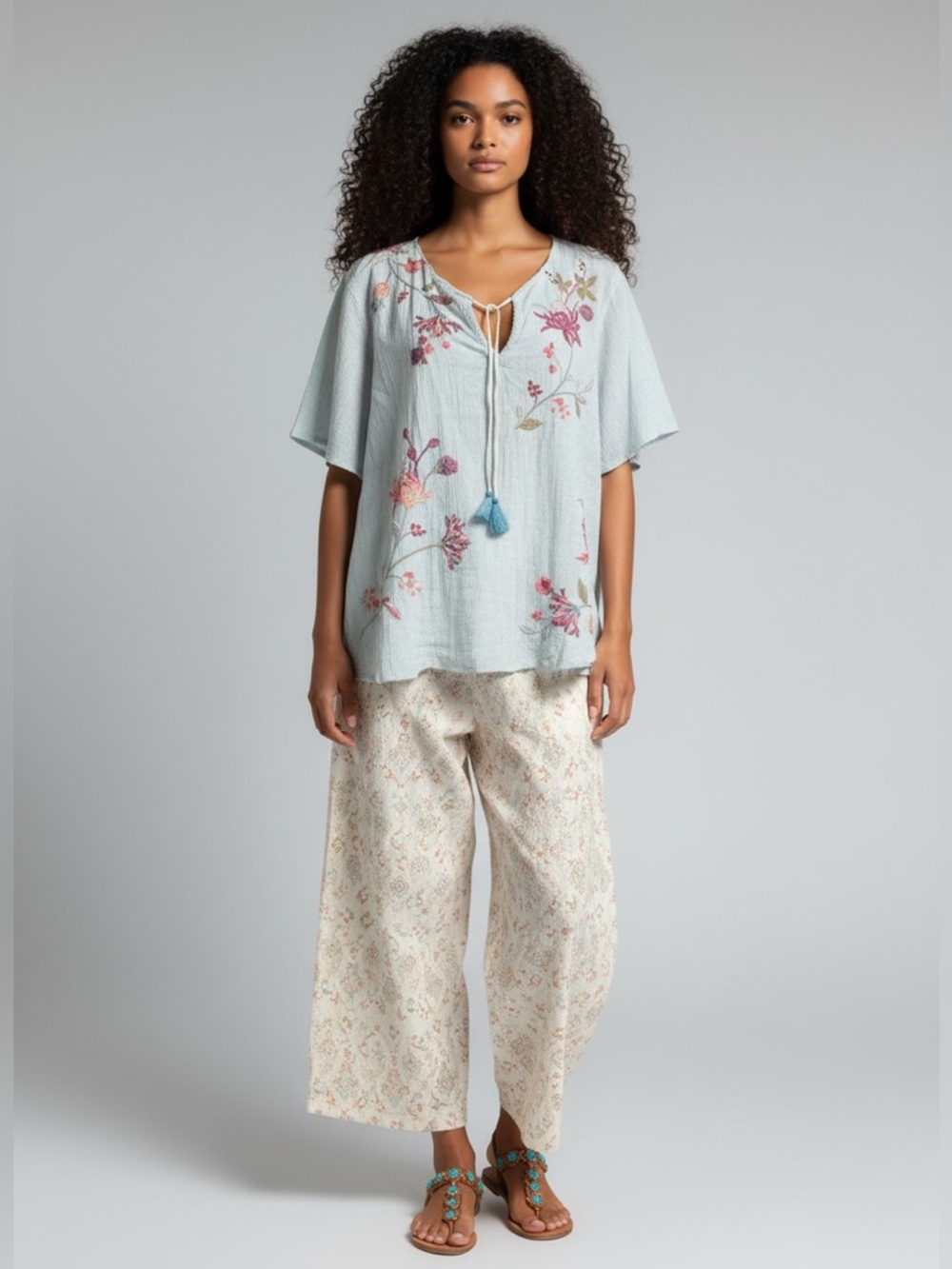 Johnny Was Viviana Effortless Scarf Short Sleeve Blouse in Vert Green